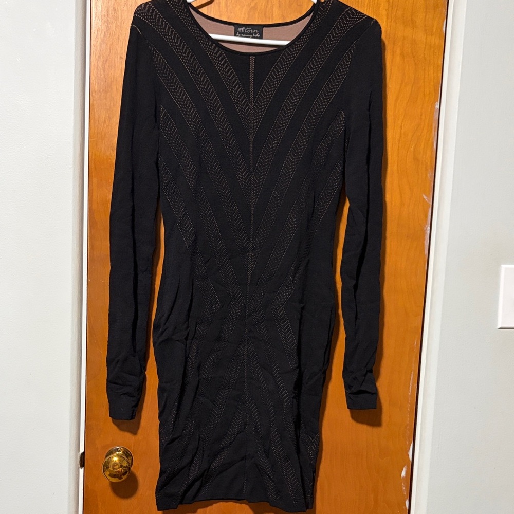 Torn by Ronny Kobo Black Textured Long Sleeve Dress